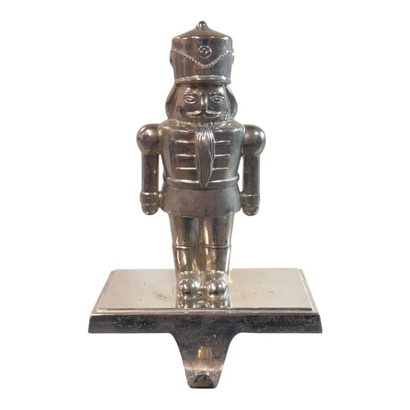 Vintage Silver Tone Toy Soldier Nutcracker Stocking Holder Heavy Weighted Base - Picture 1 of 7
